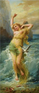 Artworks in 150 Subjects Painting - girl with sea gull Hans Zatzka beautiful woman lady